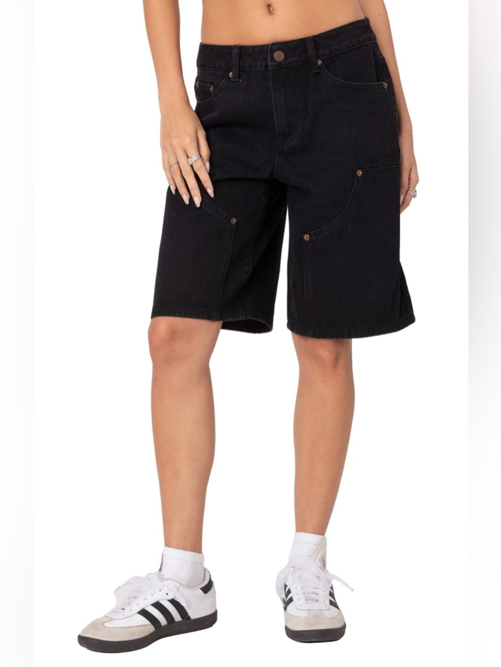 Edikted Black Jacqui Low Rise Denim Bermuda Shorts